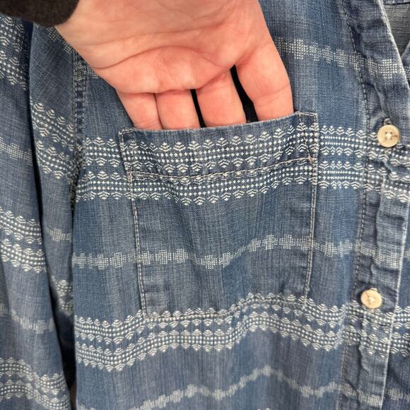 Thread & Supply Western Boho‎ Chambray Button Front Shirt Medium Blue Lyocell - Picture 4 of 10